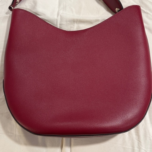 HENRI BENDEL W57TH Large Hobo Striped Guitar Strap Crossbody in Burgundy - Picture 2 of 11